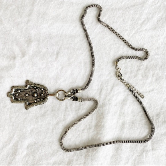 Chunky Silver Bohemian styled Evil Eye Hamsa Necklace - Picture 3 of 4